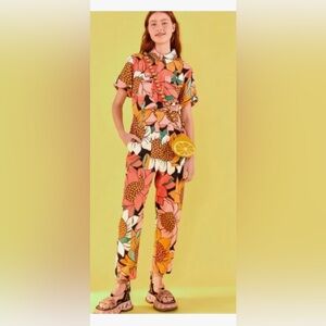 FARM Rio Floral Jumpsuit in Pink and Orange